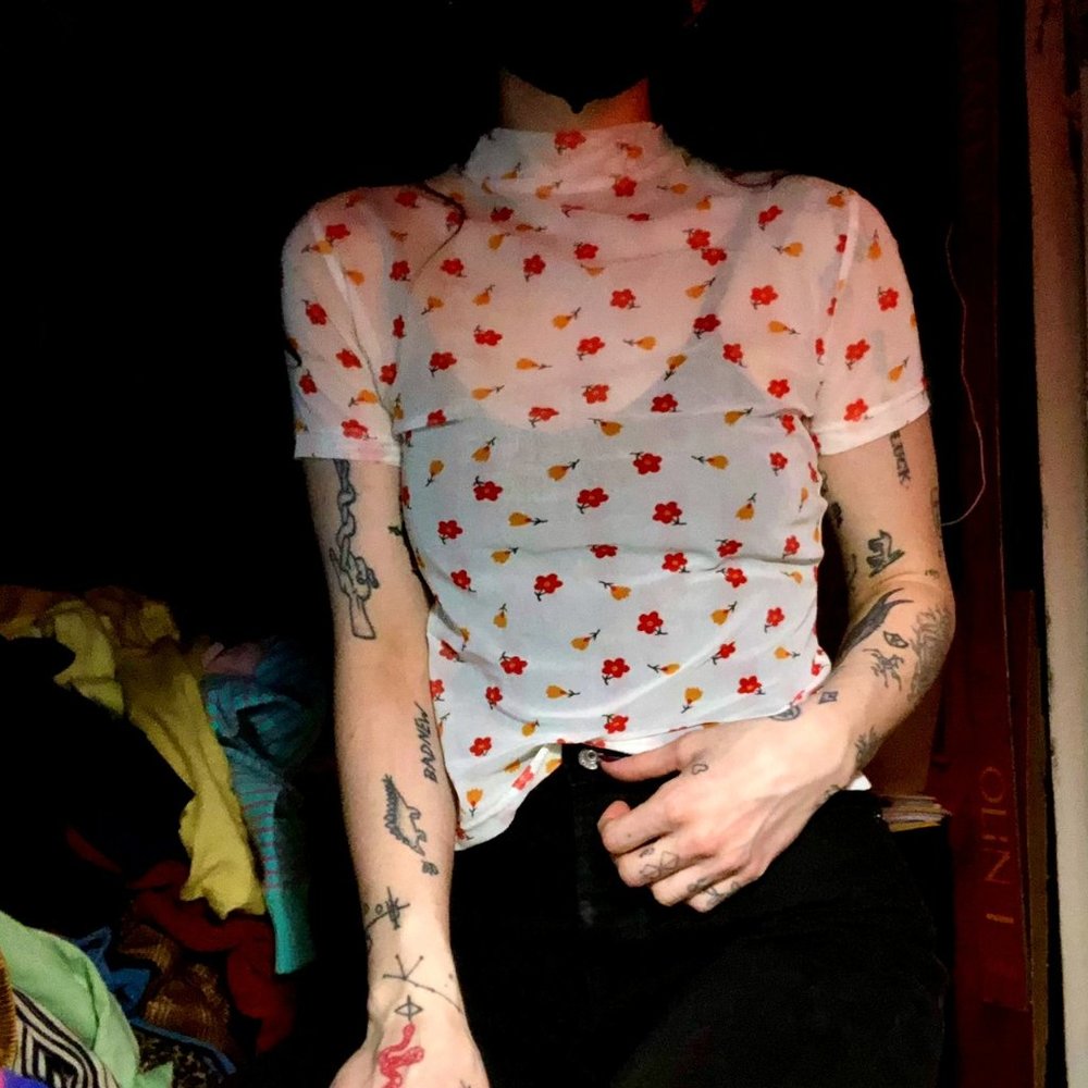 NWOT SHEIN Floral Mesh Short Sleeve Top - Women's Small Mesh Shirt